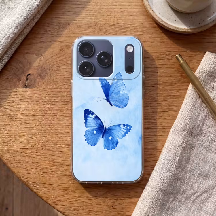 Vlinders - Sierlijk - Blauw Telefoonhoesje iPhone 17 Pro klein -sfeer1