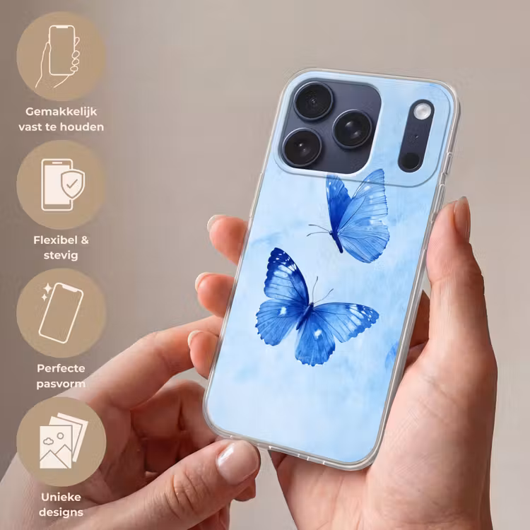 Vlinders - Sierlijk - Blauw Telefoonhoesje iPhone 17 Pro klein -sfeer3_NL