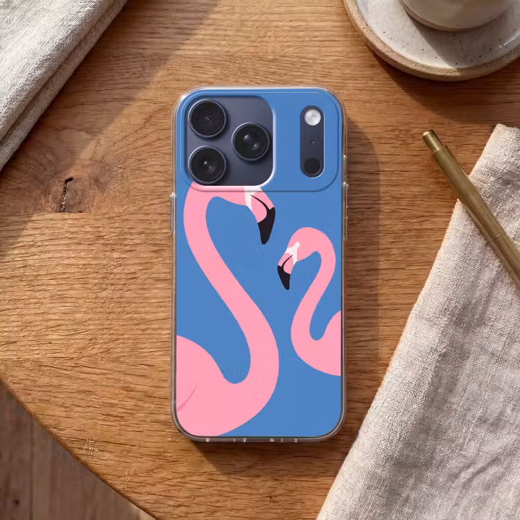 Vogel - Paar - Dieren - Modern - Roze Telefoonhoesje iPhone 17 Pro klein -sfeer1