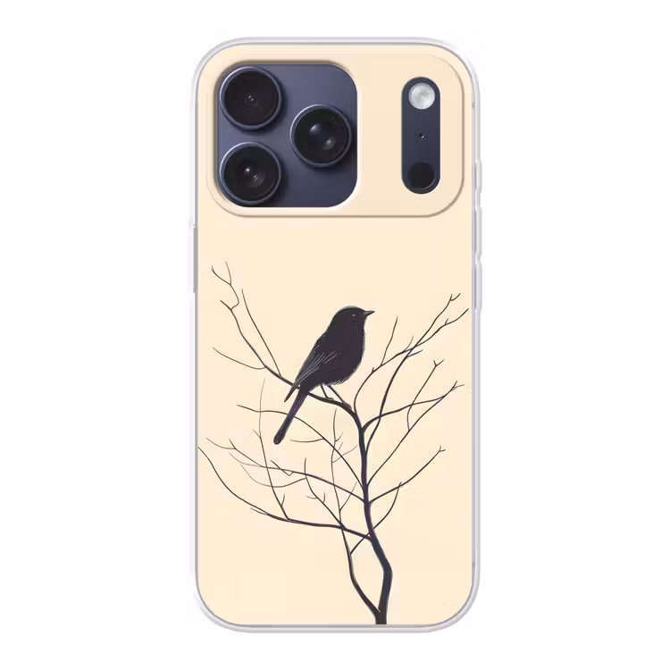 Vogel - Zwart - Tak - Minimalistisch Telefoonhoesje iPhone 17 Pro klein -3d