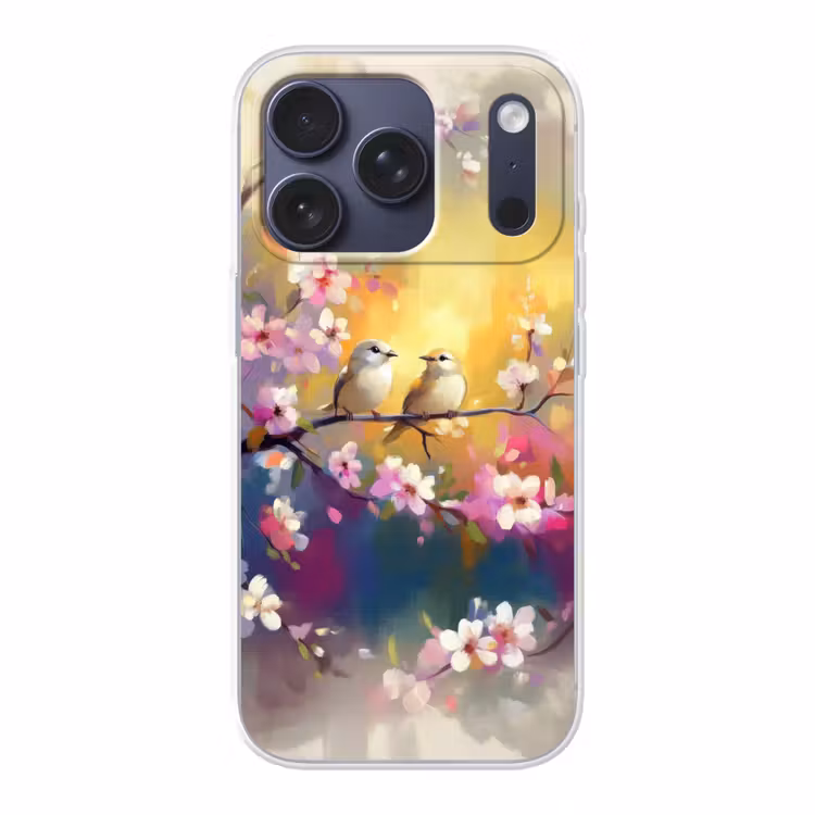 Vogels - Bloemen - Roze Telefoonhoesje iPhone 17 Pro klein -3d