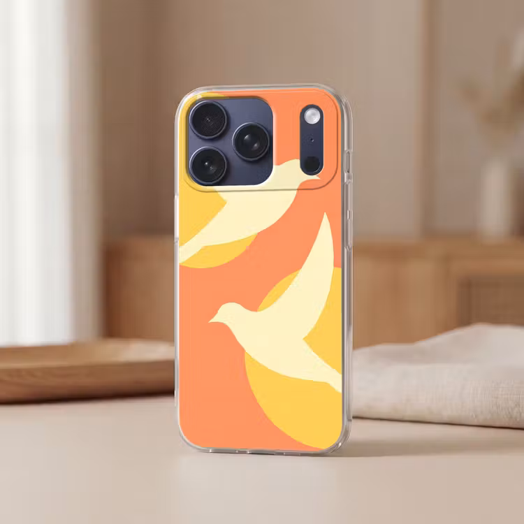 Vogels - Cirkels - Geel Telefoonhoesje iPhone 17 Pro klein -sfeer2