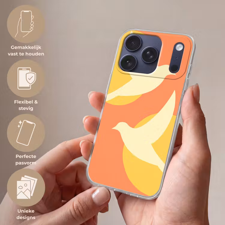 Vogels - Cirkels - Geel Telefoonhoesje iPhone 17 Pro klein -sfeer3_NL