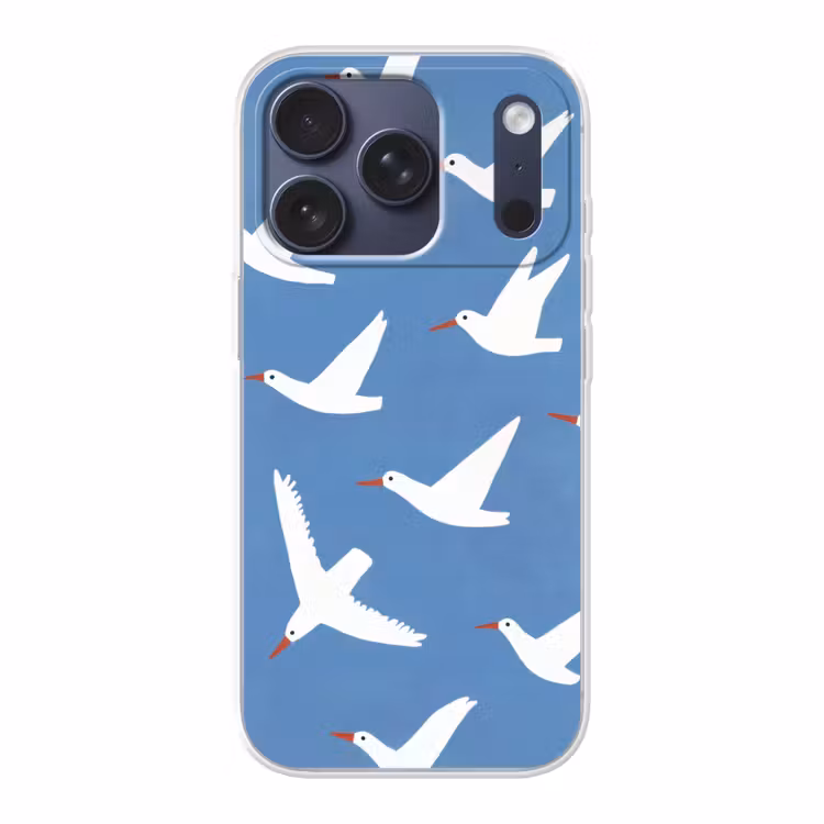 Vogels - Wit - Patroon Telefoonhoesje iPhone 17 Pro klein -3d