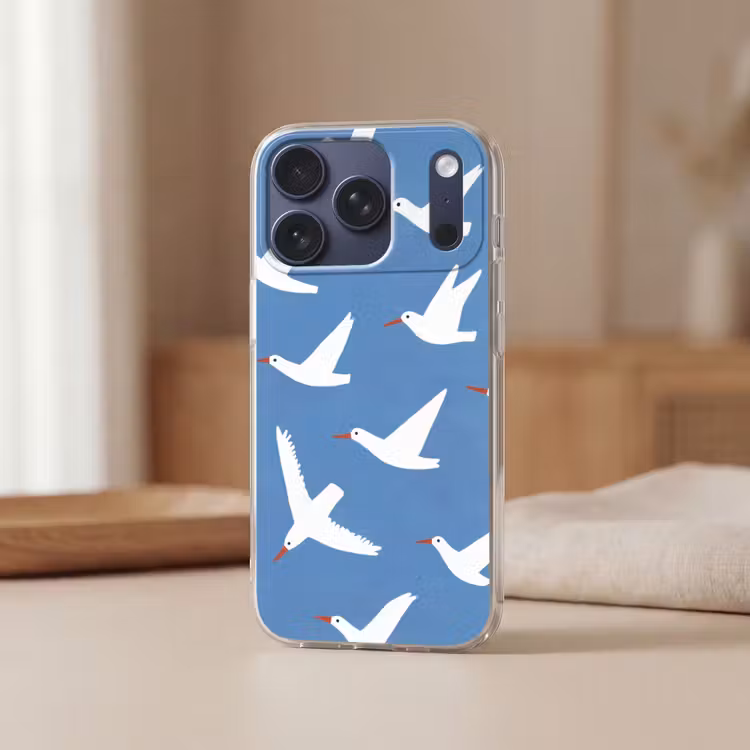 Vogels - Wit - Patroon Telefoonhoesje iPhone 17 Pro klein -sfeer2