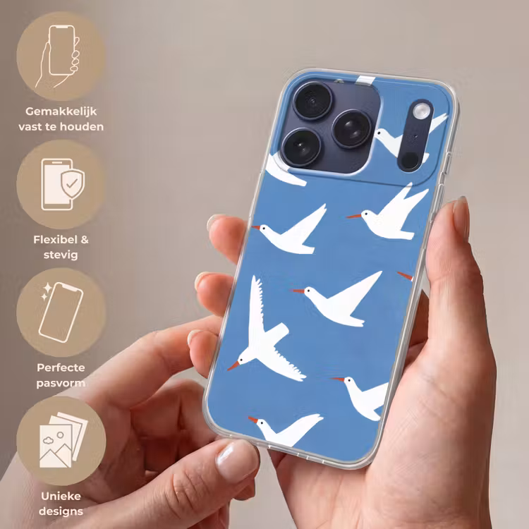 Vogels - Wit - Patroon Telefoonhoesje iPhone 17 Pro klein -sfeer3_NL