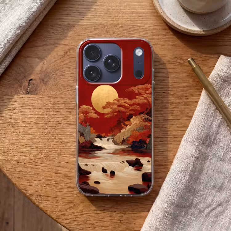 Volle maan - Landschap - Waterval Telefoonhoesje iPhone 17 Pro klein -sfeer1