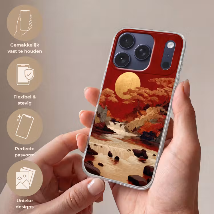 Volle maan - Landschap - Waterval Telefoonhoesje iPhone 17 Pro klein -sfeer3_NL