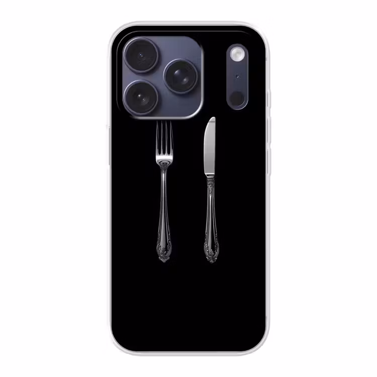 Vork - Mes - Zilver Telefoonhoesje iPhone 17 Pro klein -3d