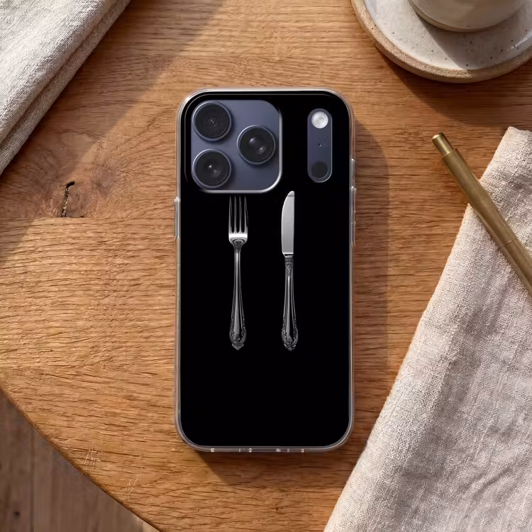 Vork - Mes - Zilver Telefoonhoesje iPhone 17 Pro klein -sfeer1