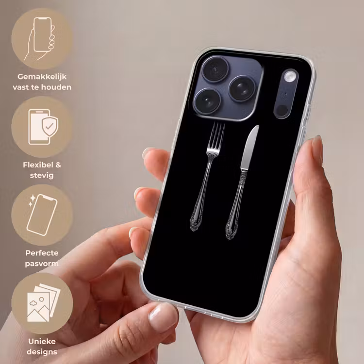 Vork - Mes - Zilver Telefoonhoesje iPhone 17 Pro klein -sfeer3_NL