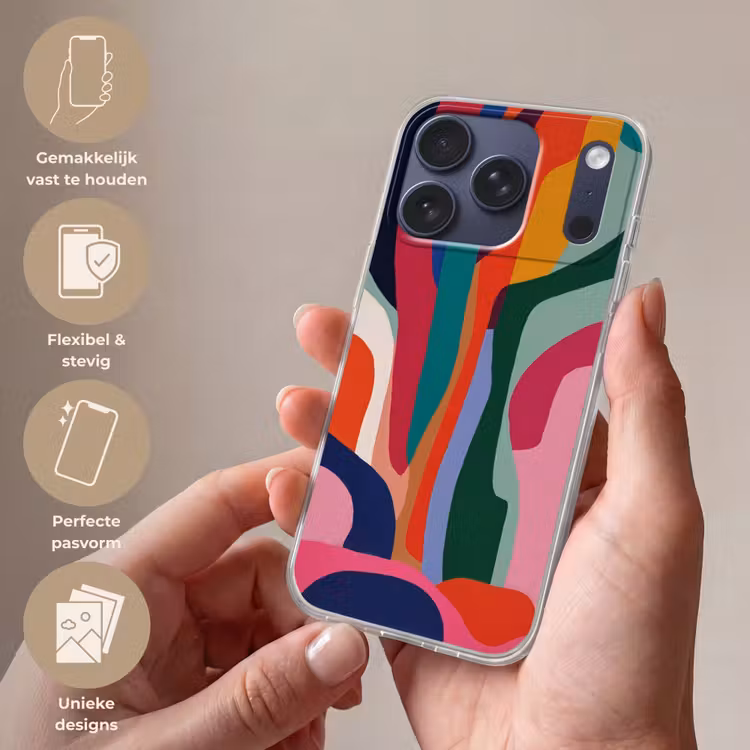 Vormen - Bochten - Kleurrijk - Abstract Telefoonhoesje iPhone 17 Pro klein -sfeer3_NL