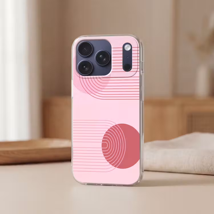 Vormen - Lijnen - Minimalistisch - Roze Telefoonhoesje iPhone 17 Pro klein -sfeer2