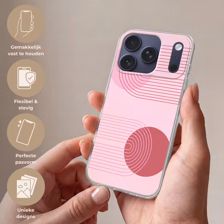 Vormen - Lijnen - Minimalistisch - Roze Telefoonhoesje iPhone 17 Pro klein -sfeer3_NL