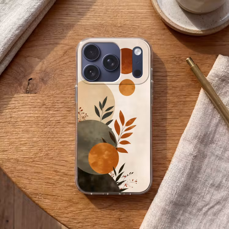 Vormen - Rond - Bladeren - Beige Telefoonhoesje iPhone 17 Pro klein -sfeer1