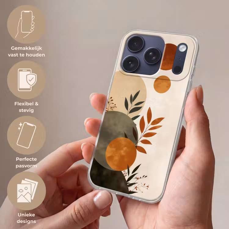 Vormen - Rond - Bladeren - Beige Telefoonhoesje iPhone 17 Pro klein -sfeer3_NL