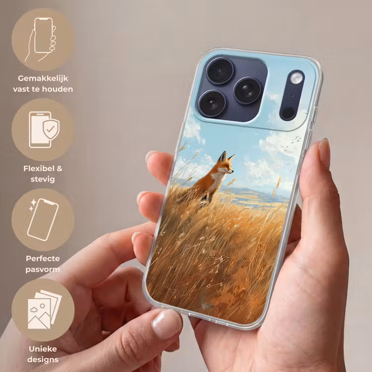 Vos - Gras - Wolken - Oranje Telefoonhoesje iPhone 17 Pro klein -sfeer3_NL