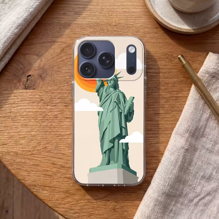 Vrijheidsbeeld - New York - Zon - Modern Telefoonhoesje iPhone 17 Pro klein -sfeer1
