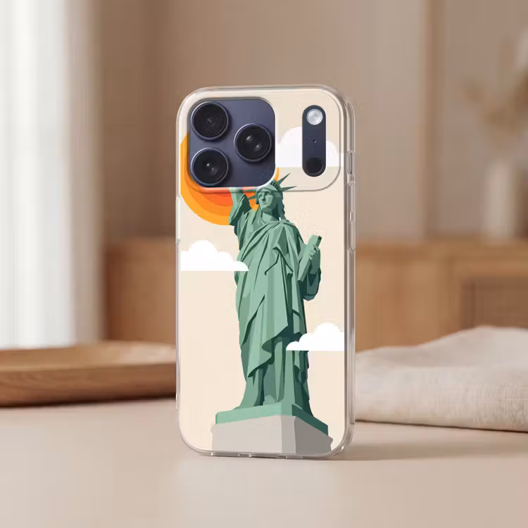 Vrijheidsbeeld - New York - Zon - Modern Telefoonhoesje iPhone 17 Pro klein -sfeer2