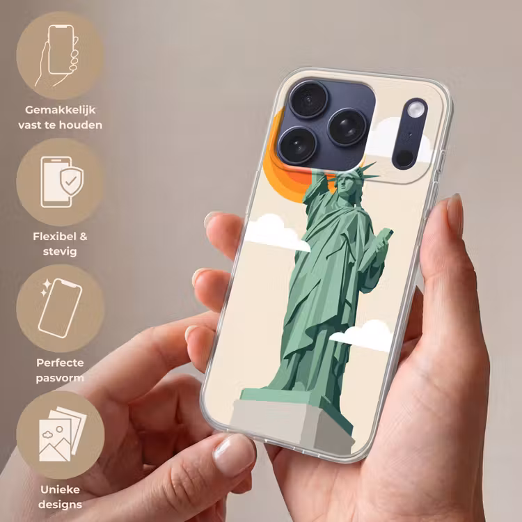 Vrijheidsbeeld - New York - Zon - Modern Telefoonhoesje iPhone 17 Pro klein -sfeer3_NL