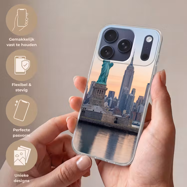 Vrijheidsbeeld - New York - Zonsopgang - Stad - Architectuur Telefoonhoesje iPhone 17 Pro klein -sfeer3_NL