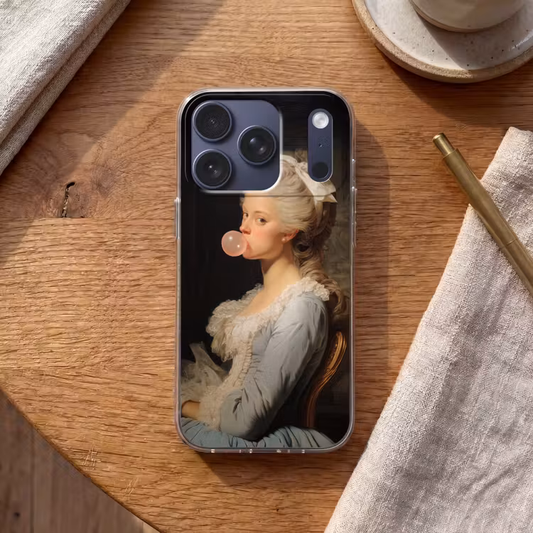 Vrouw - Barokjurk - Kauwgom Telefoonhoesje iPhone 17 Pro klein -sfeer1