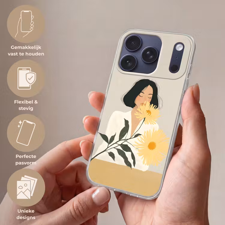 Vrouw - Bloem - Geel - Minimalistisch Telefoonhoesje iPhone 17 Pro klein -sfeer3_NL
