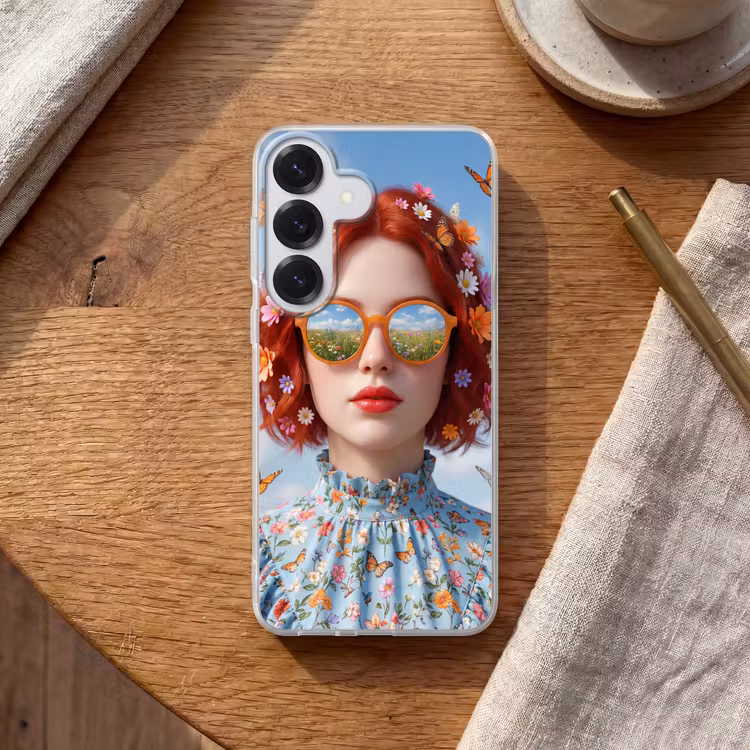 Vrouw - Bloemen - Zomer - Portret - Kleurrijk Telefoonhoesje Samsung Galaxy S26 klein -sfeer1