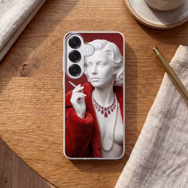 Vrouw - Bontjas - Mode - Klassiek - Rood Telefoonhoesje Samsung Galaxy S26 klein -sfeer1