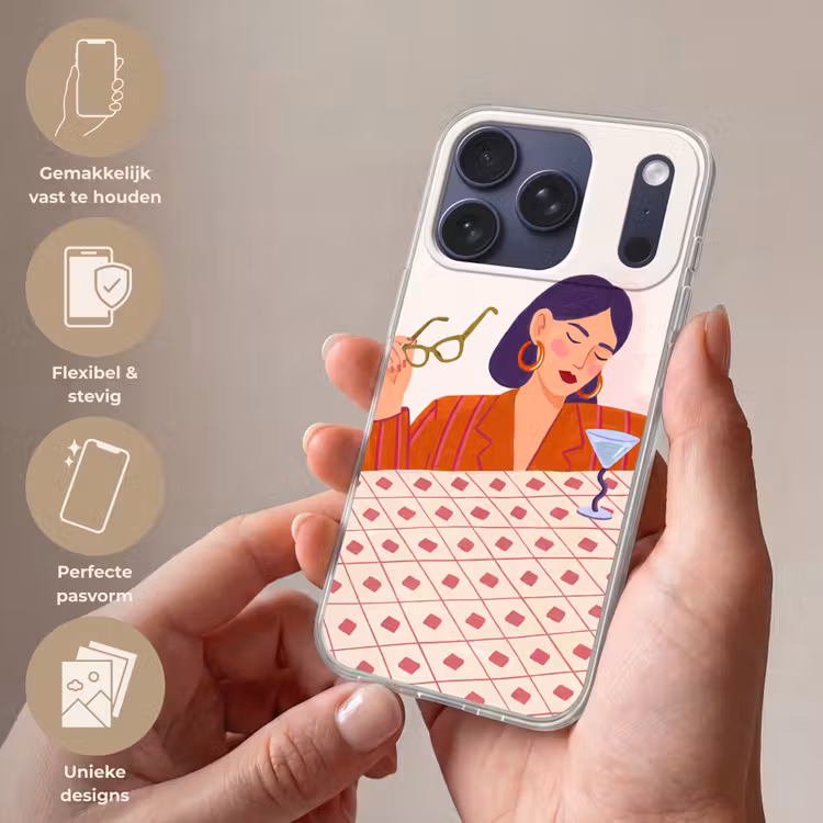 Vrouw - Bril - Cocktail - Illustratie - Modern Telefoonhoesje iPhone 17 Pro klein -sfeer3_NL