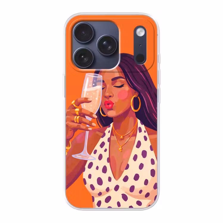 Vrouw - Champagne - Feest - Modern - Oranje Telefoonhoesje iPhone 17 Pro klein -3d
