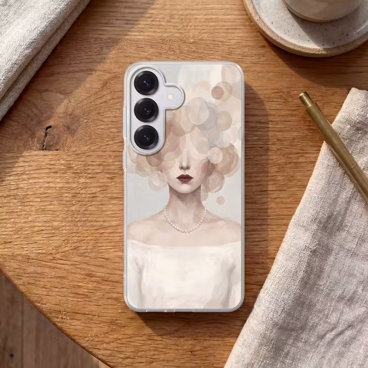 Vrouw - Cirkels - Beige Telefoonhoesje Samsung Galaxy S26 klein -sfeer1