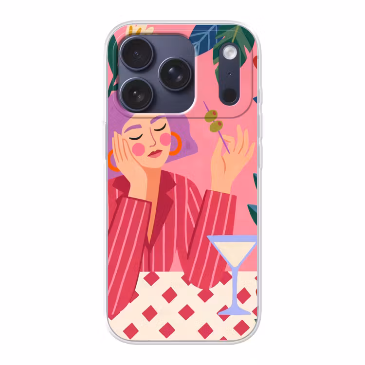 Vrouw - Cocktail - Bloemen - Modern - Roze Telefoonhoesje iPhone 17 Pro klein -3d