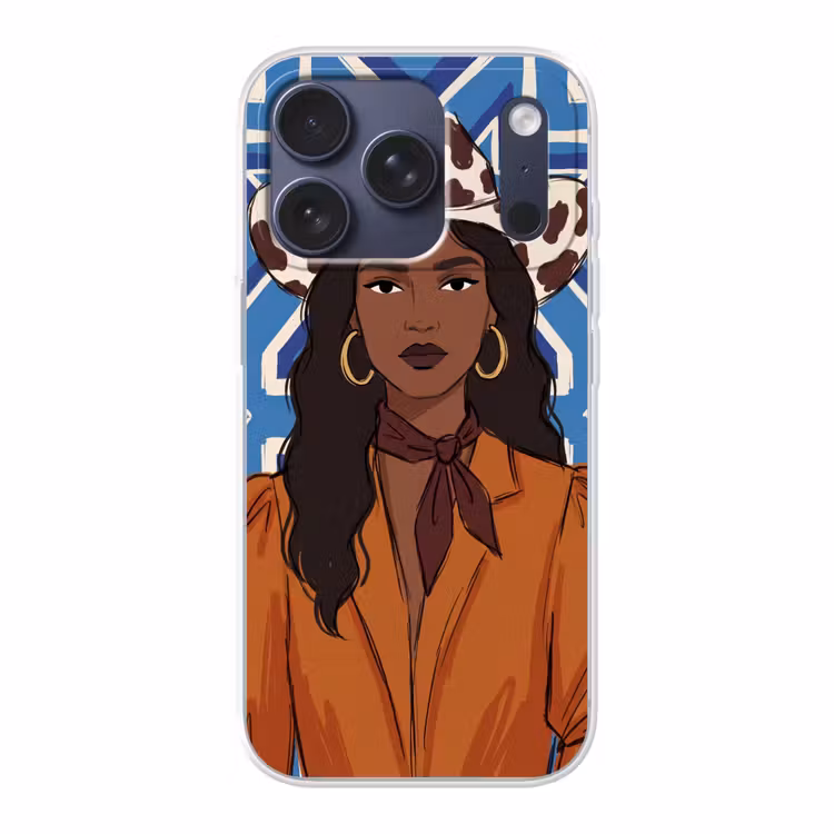 Vrouw - Cowboyhoed - Portret - Modern - Blauw Telefoonhoesje iPhone 17 Pro klein -3d