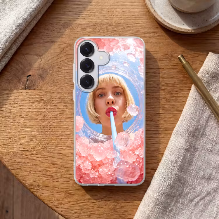 Vrouw - Drank - Zomer - Roze - Blauw Telefoonhoesje Samsung Galaxy S26 klein -sfeer1