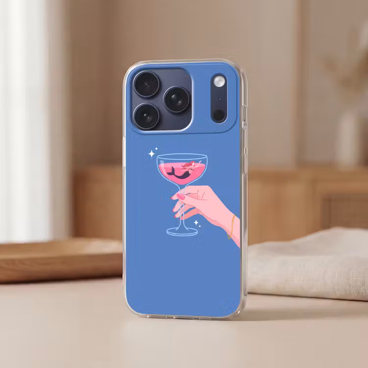 Vrouw - Glas - Abstract - Roze - Blauw Telefoonhoesje iPhone 17 Pro klein -sfeer2