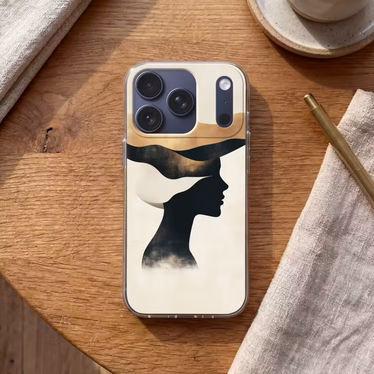 Vrouw - Golven - Zwart Telefoonhoesje iPhone 17 Pro klein -sfeer1