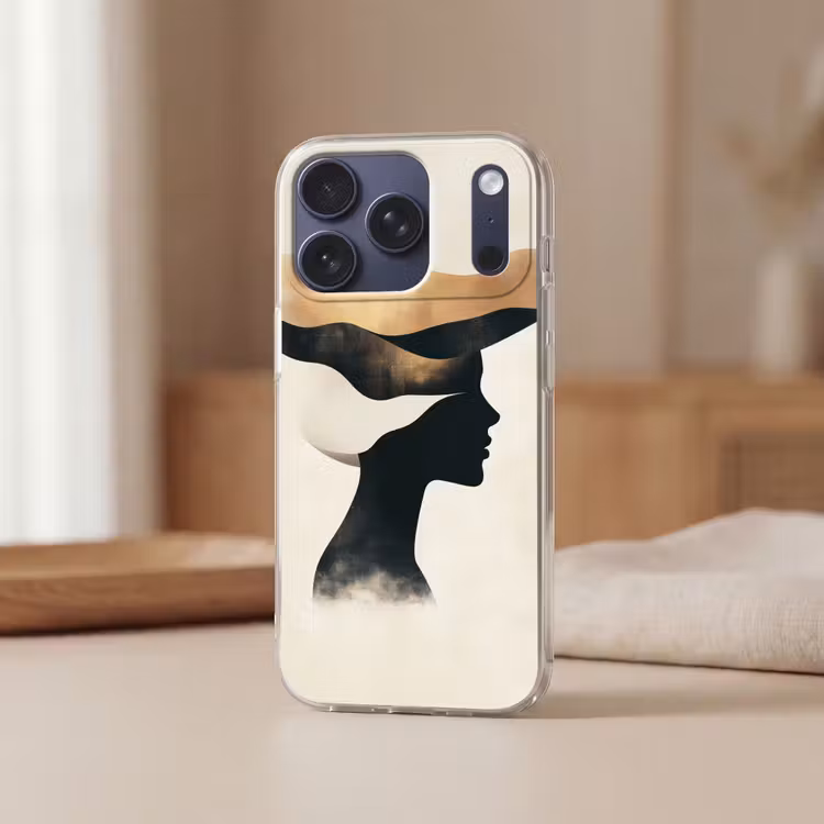 Vrouw - Golven - Zwart Telefoonhoesje iPhone 17 Pro klein -sfeer2