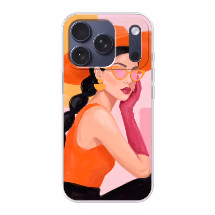 Vrouw - Hoed - Mode - Modern - Oranje Telefoonhoesje iPhone 17 Pro klein -3d
