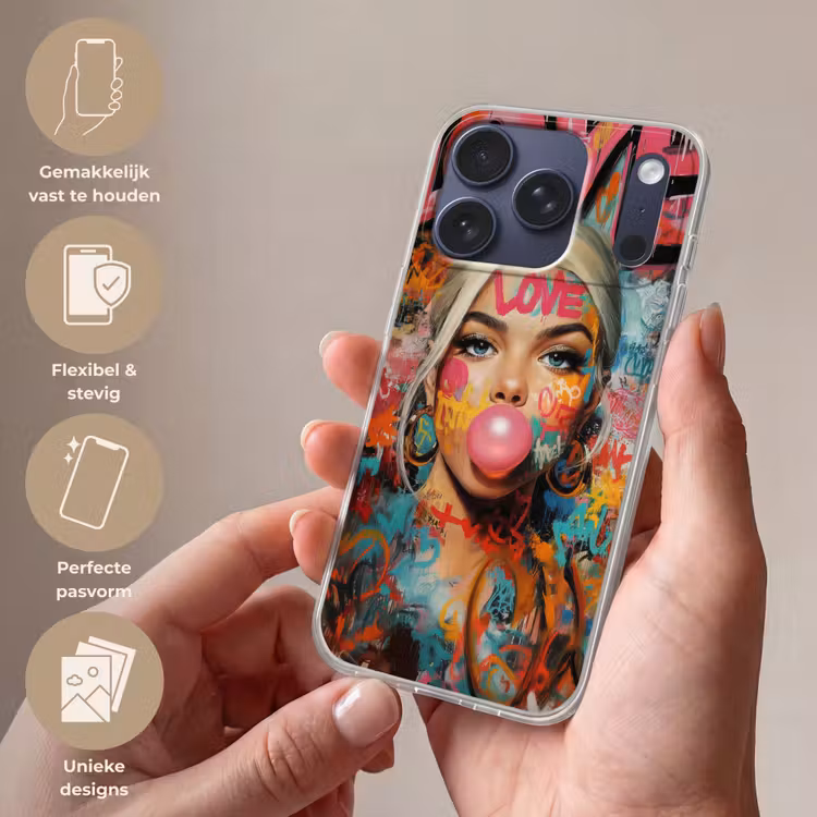Vrouw - Kauwgom - Graffiti - Love Telefoonhoesje iPhone 17 Pro klein -sfeer3_NL