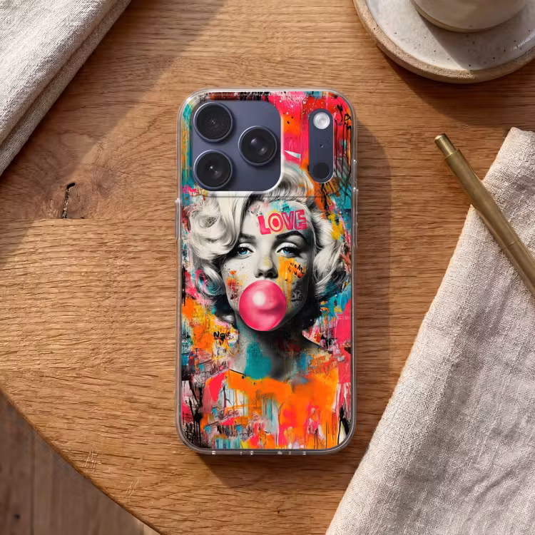 Vrouw - Kauwgom - Graffiti - Neonkleuren Telefoonhoesje iPhone 17 Pro klein -sfeer1