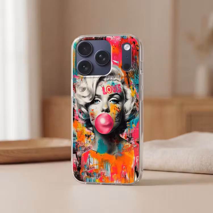 Vrouw - Kauwgom - Graffiti - Neonkleuren Telefoonhoesje iPhone 17 Pro klein -sfeer2