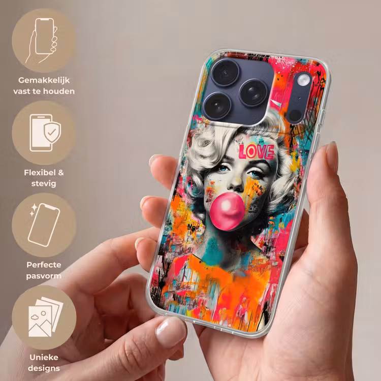 Vrouw - Kauwgom - Graffiti - Neonkleuren Telefoonhoesje iPhone 17 Pro klein -sfeer3_NL