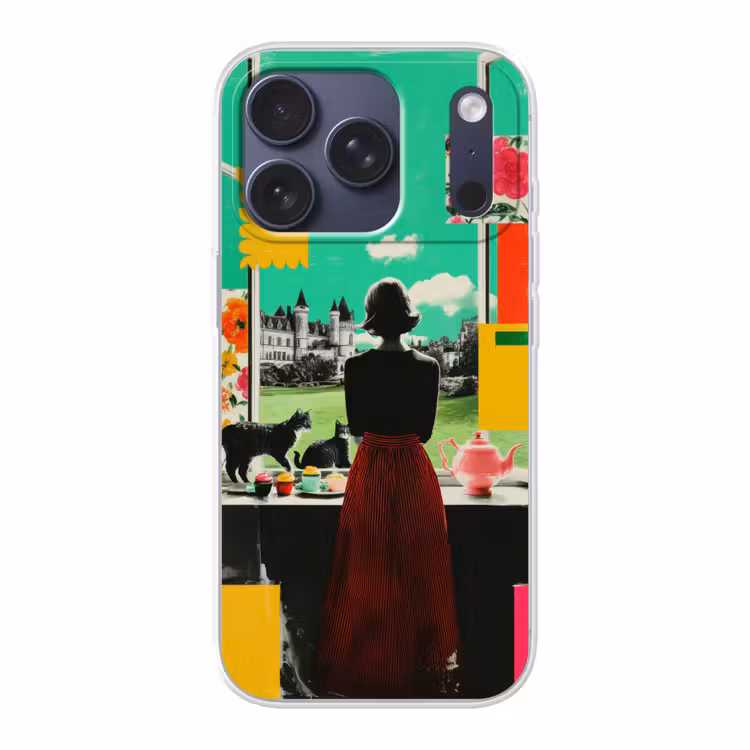 Vrouw - Keuken - Katten - Doorkijk Telefoonhoesje iPhone 17 Pro klein -3d