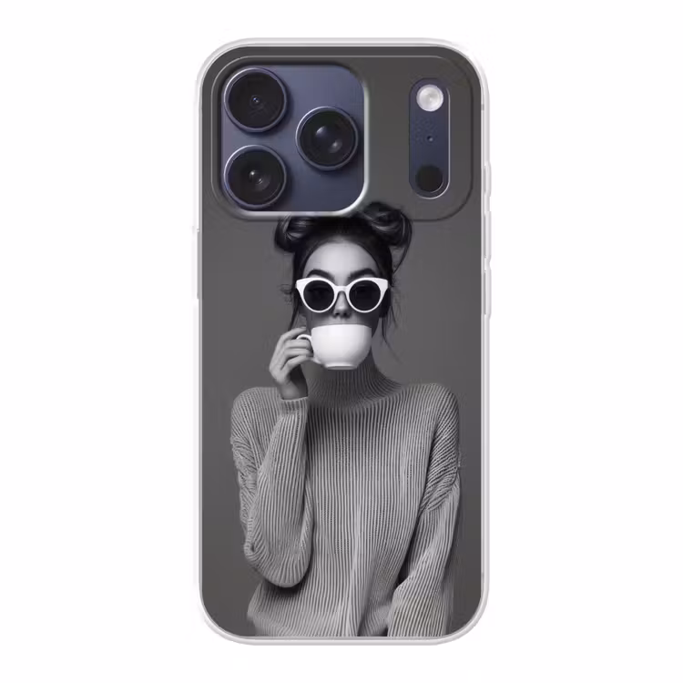 Vrouw - Koffie - Zwart - Wit Telefoonhoesje iPhone 17 Pro klein -3d