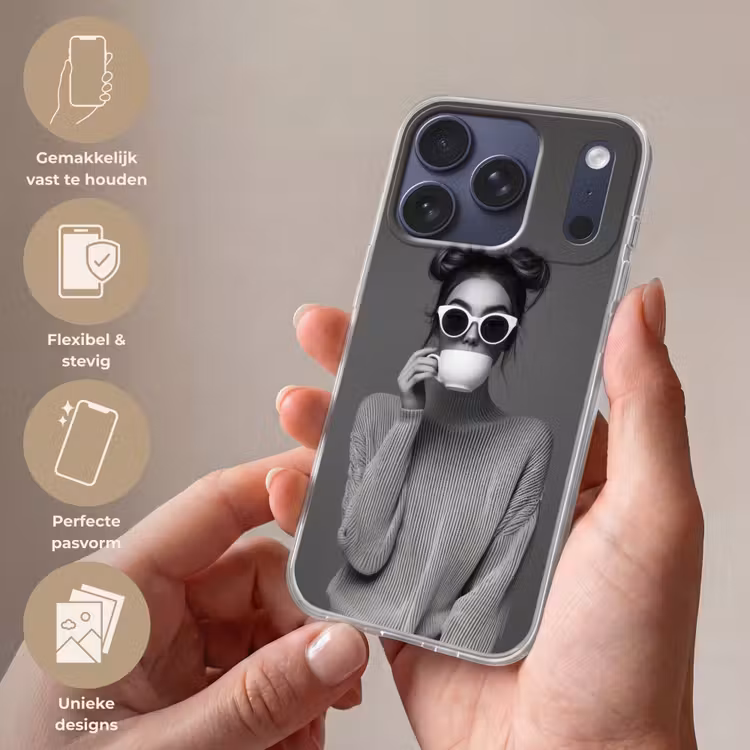 Vrouw - Koffie - Zwart - Wit Telefoonhoesje iPhone 17 Pro klein -sfeer3_NL