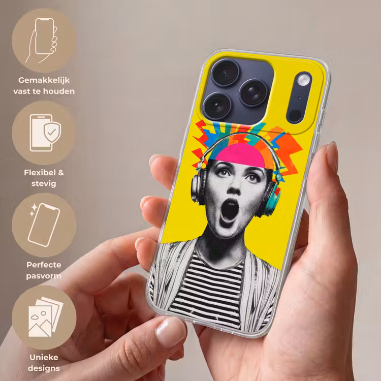 Vrouw - Koptelefoon - Geel Telefoonhoesje iPhone 17 Pro klein -sfeer3_NL