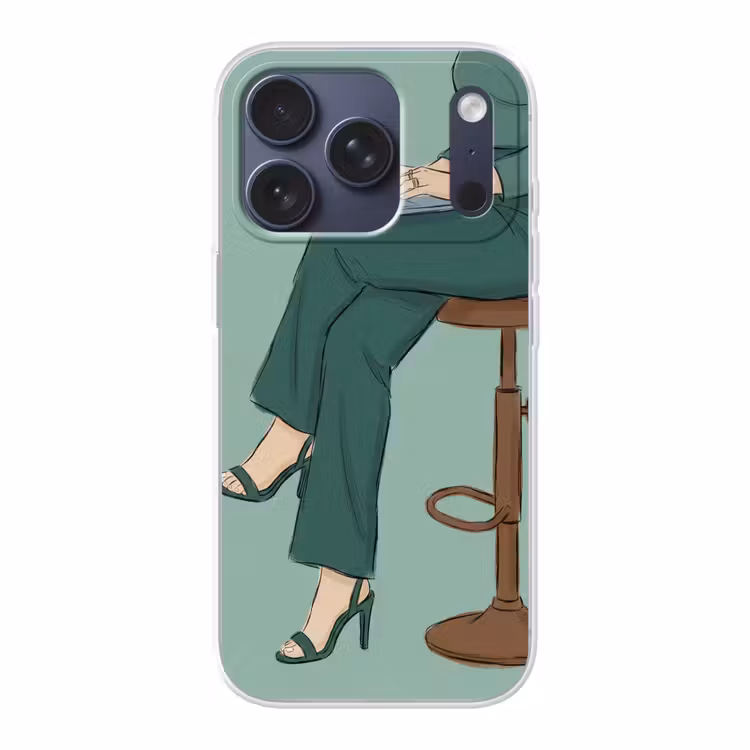 Vrouw - Laptop - Zittend - Illustratie - Groen Telefoonhoesje iPhone 17 Pro klein -3d