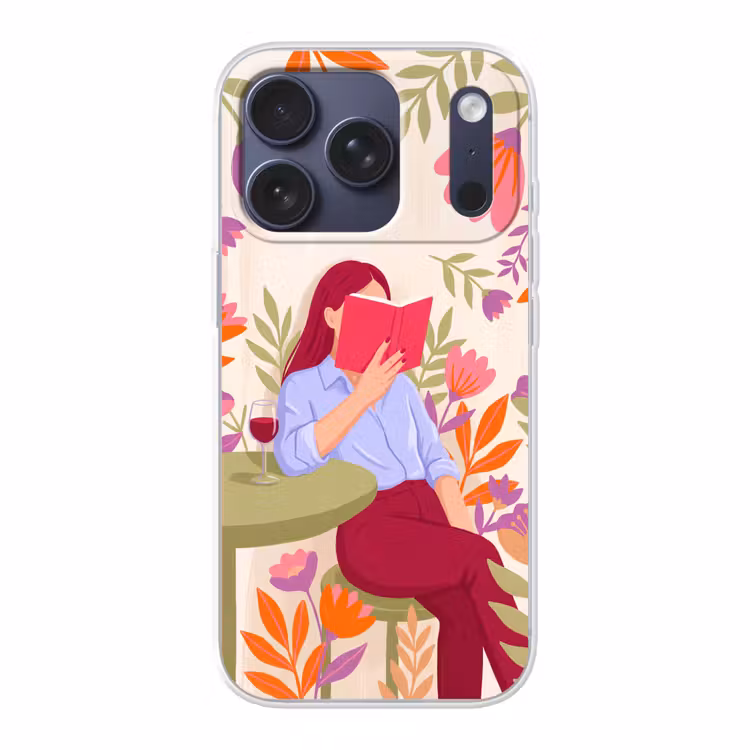 Vrouw - Lezen - Thuis - Modern - Bloemen Telefoonhoesje iPhone 17 Pro klein -3d
