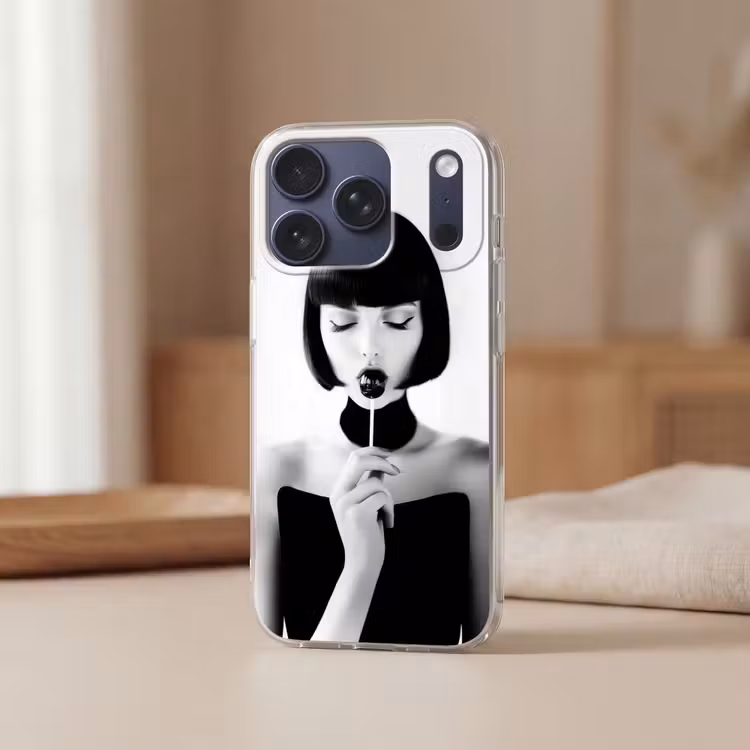 Vrouw - Lolly - Zwart - Wit Telefoonhoesje iPhone 17 Pro klein -sfeer2